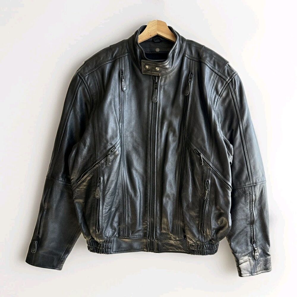 First Classics Leather Gear Moto Biker Zip up Original Jacket Men’s Large Black